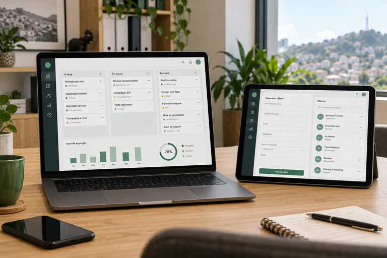 Interfaces d’application métier sur ordinateur et tablette